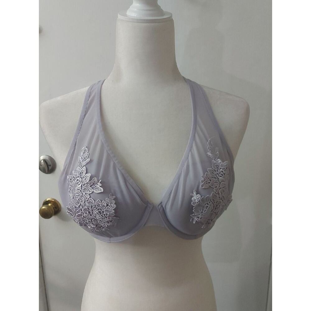 Forever 21 Lavender Floral Applique Underwire Bra 36C Coquette Girl Cozycore